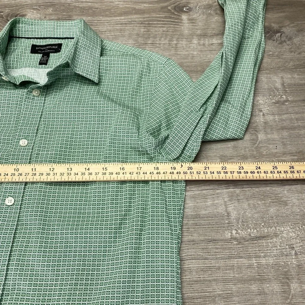 Banana Republic Shirt Mens Medium Green Non Iron‎ Tailored Slim Dress Geometric
